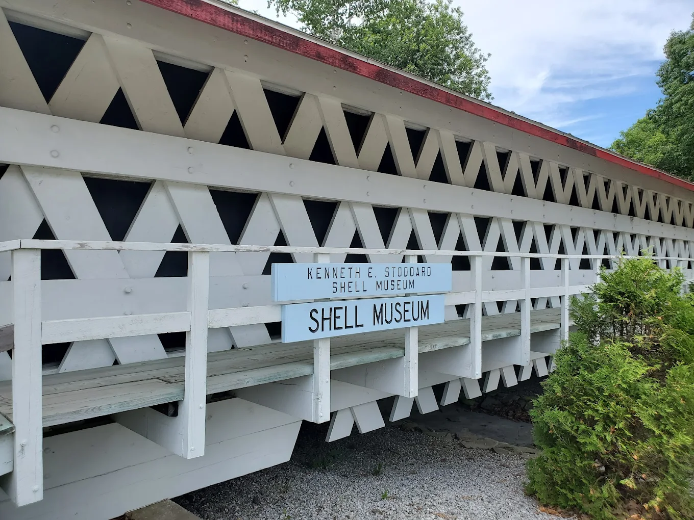 The covered bridge housing the Kenneth E. Stoddard Shell Museum